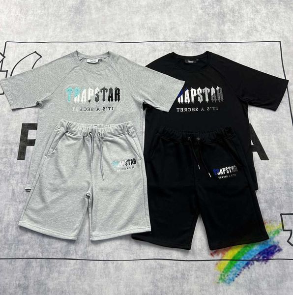 

men's t shirts flocking embroidery letter trapstar shirt men women casual pure cotton t-shirt tee motion current fashion 2023, White;black