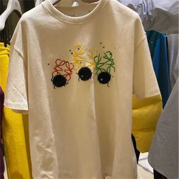 

80% off factory outlet online spring new embroidered small coal ball t-shirt same neck casual couple batch, White