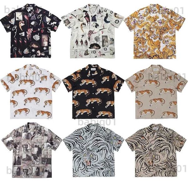 

men's casual shirts 2022ss tiger printing wacko maria hawaii shirts men women t-shirt wacko maria shirts tees t230321, White;black