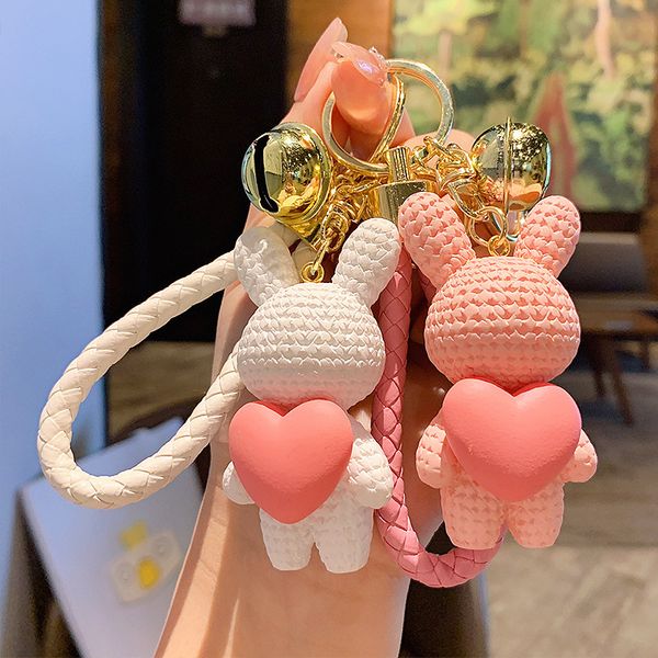 

fashion style ins trend keychain knitted heart rabbit keychain pendant car keychain bag decoration jewelry accessories creative holiday gift, Silver