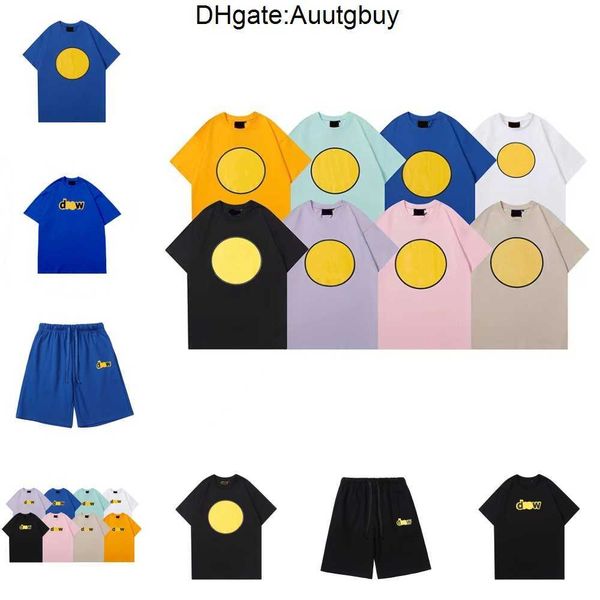 

men's t-shirt drew short sleeve letter bottomed shirt couple tide brand high street round neck checked bieber smiling face, White;black