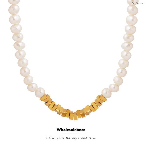 

unique design freshwater pearls tiny triangle beaded necklaces quality 18k sun gold stainless steel jewelry no fade, Silver