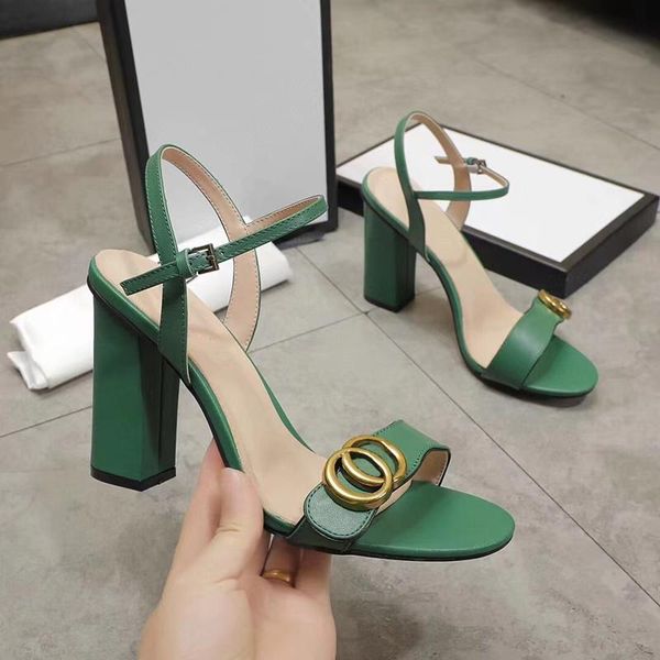 

classic high heeled sandals designer shoes fashion leather women dance shoe heels suede lady metal belt buckle thick heel woman shoes large, Black