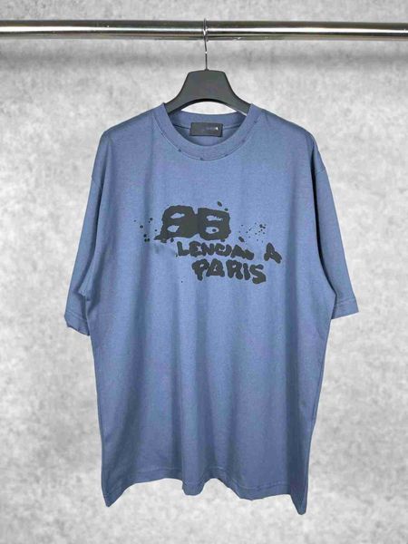 

plush t shirt designer luxury coats balciga paris summer b bb handpainted graffiti letter print loose round neck couple short sleeve tshirt, Black