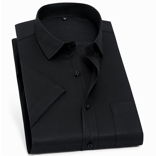 

men's casual shirts summer casual men's short sleeve solid basic dress shirt black formal business standard-fit work classic offic, White;black
