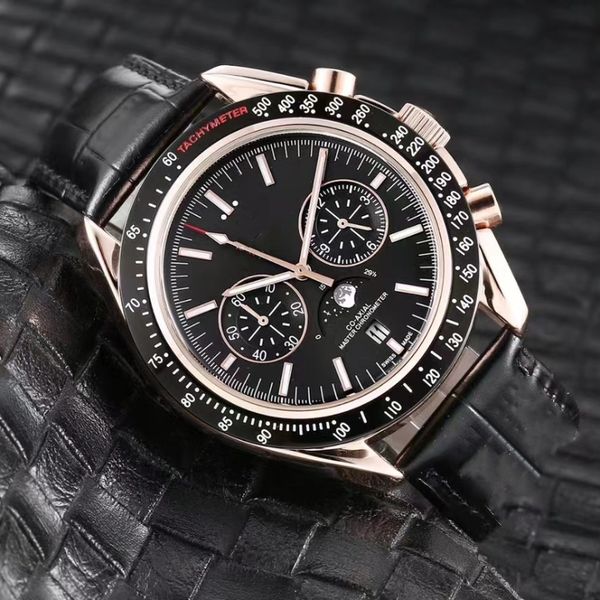 

men's watch precise steel quartz chronograph running seconds movement six moon phase three degree waterproof moon watch watch watch, Slivery;golden