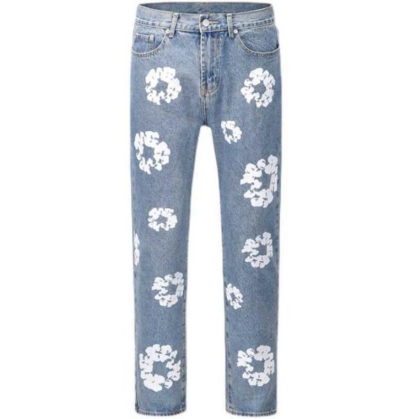 

jeans high street denim tears style kapok washed straight jeans vintage loose8102624, Blue