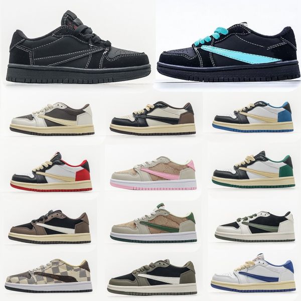 

designer kids shoes jumpman 1s 1 low youth toddlers boys basketball shoe sneaker infants pine game chicago mocha baby kid trainers, Black