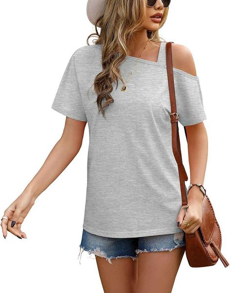 

women's t-shirt short sleeve casual summer cold shoulder blouse shirts cb6m, White