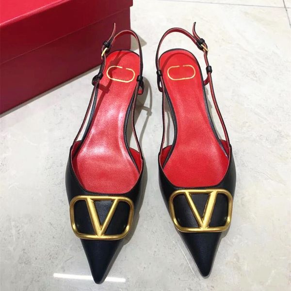 

shoes sandals luxurys women's metal buckle pointed toe stileto high heels single slingback classics designer leather ladies wedding 34-