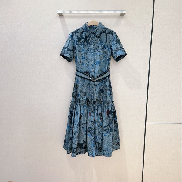 

women's dress fashion band spring and summer floral printed short sleeve shirt dress, Black;gray