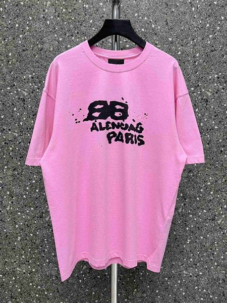 

plush t shirt designer luxury coats balciga definition version of paris b ss handpainted graffiti bb splashink printing shortsleeved loose o, Black