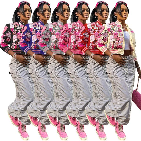 

2023 designer brand baseball uniform jackets women summer long sleeve print coat casual single breasted jacket fashion street wear outerwear, Black;brown