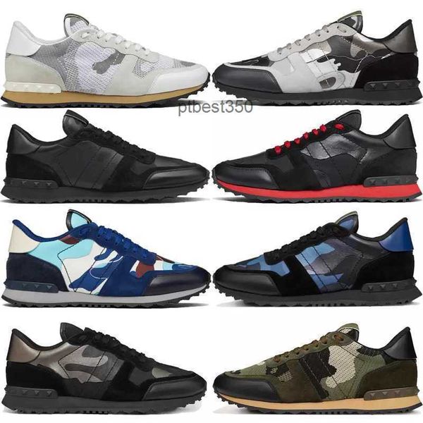 

easyhoom with box men rockrunner sneakers luxury designer shoes in camouflage mesh fabric rubber stud triple b valentinoe''valenti, Black