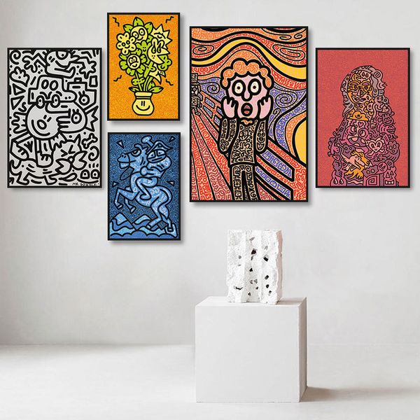 

Keith Haring Wall Painting Abstract Graffiti Art Keith Haring Decorative Painting Trend Pop Bar Fresco