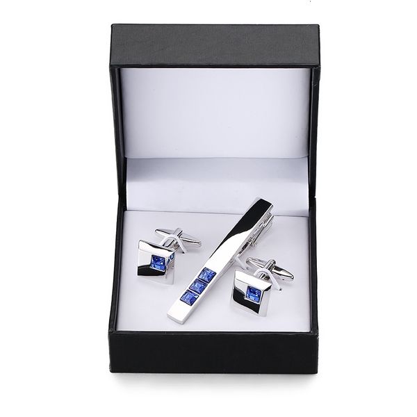 

cuff links cuff links necktie clip for tie pin for men's gift blue crystal tie bars cufflinks tie clip set 230320, Silver