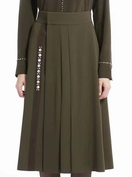 

skirt's beaded decor high waist pleated autumn midi skirt 230321, Black
