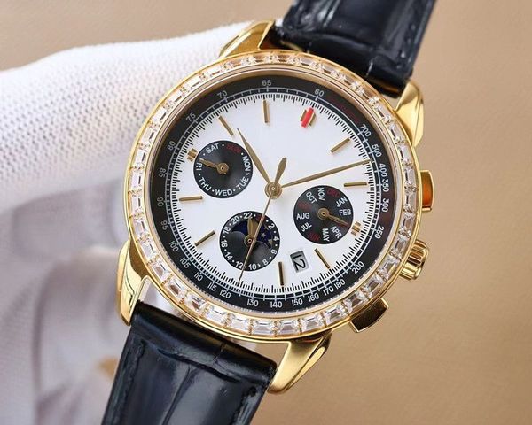 

42mm men's wrist watch brand new complex sun moon star multi-function original imported 9100 mechanical movement dual log sapphire mirr, Slivery;brown
