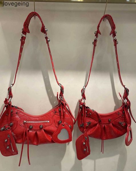 

bags 3-in-1 oil designer le lecagole 23 rivet locomotive cagole pleated crescent wrap bag 2023 wax leather underarm women's xj7a