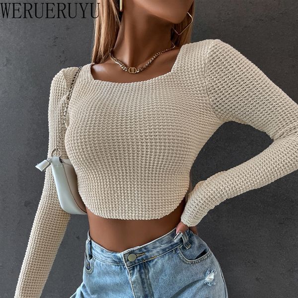 

womens tshirt long sleeve stitch t shirt women streetwear y2k clothes knit crop korean fashion spring autumn short skinny tshirt 230321, White