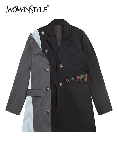 

women's suits blazers twotyle patchwork colorblock blazer for women notched collar long sleeve cut out female fashion clothing style 23, White;black