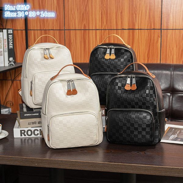

ladies shoulder bag 4 colors simple and versatile solid color leather handbag college style vertical large-capacity fashion backpacks leisure plaid backpack, White and brown-661#
