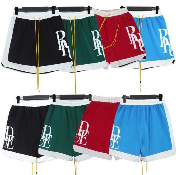 

men's pants rhude 22ss high-street hip-hop color-blocking shorts sports casual loose basketball beach capris, Black