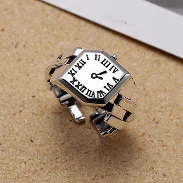 

luxury ornamentskorean design silver plated creative chain watch ring women female retro personality roman numerals open adjustable jewelry