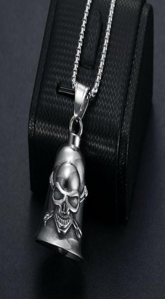 

hip hop rock stainless steel skull bell pendants necklace for men punk jewelry never fade gift3618458, Silver