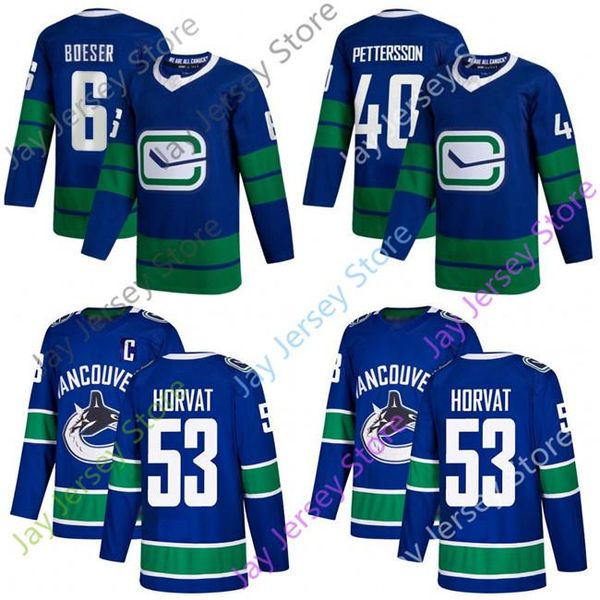 

vancouver canucks jersey ice hockey 6 brock boeser 40 elias pettersson 53 bo horvat c 53 bo horvat size s-3xl all stitched embroidery, Black;red