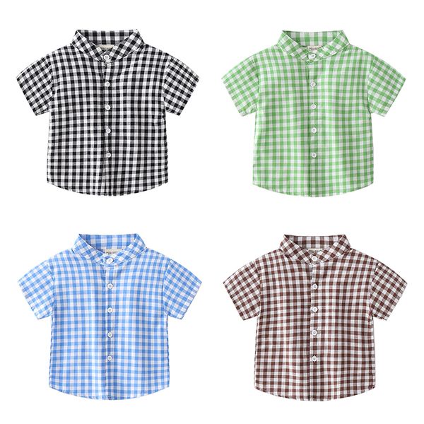

kids shirts plaid fashion boys shirts stand collar toddler summer outfits children kids clothes 230321, White;black