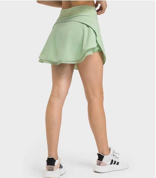 

lu-195 outdoor yoga shorts sports casual cool fake two piece tennis skirt with built-in pockets crisp shaped sports pant skirt, White;black
