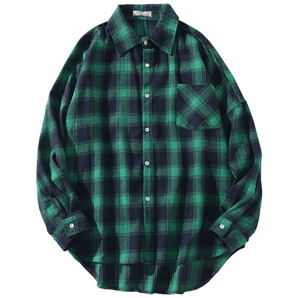 

men's casual shirts brand spring autumn long sleeves flannel collar korea style green red shirt for men's plaid harajuku clothing, White;black