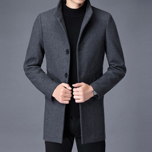 

men's wool blends long coat men fashion pea jacket autumn winter jackets mens en overcoat plus size 3xl 4xl 230321, Black