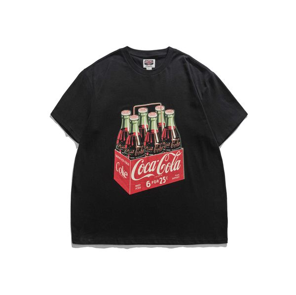 

women's t-shirt chiguji made cola radio printed short sleeve t-shirt loose shoulder men's t-shirt, White