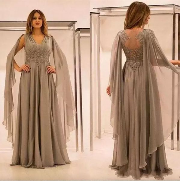 

chic chiffon a line mother of the bride dresses with long wraps lace appliques beads v neck pleats evening prom gowns backless floor length, Black;red
