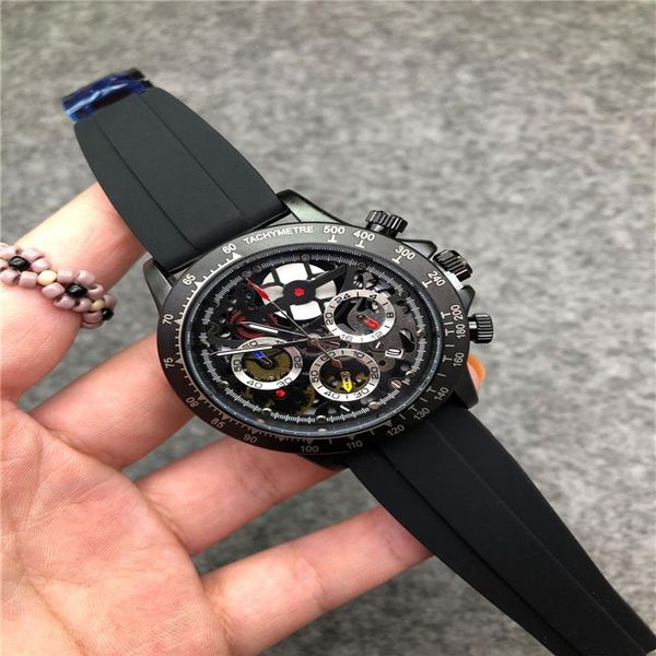 

all subdials working chronograph luxury watch mens watches brand rubber strap quartz wristwatch c for men gift relojes264m, Slivery;brown
