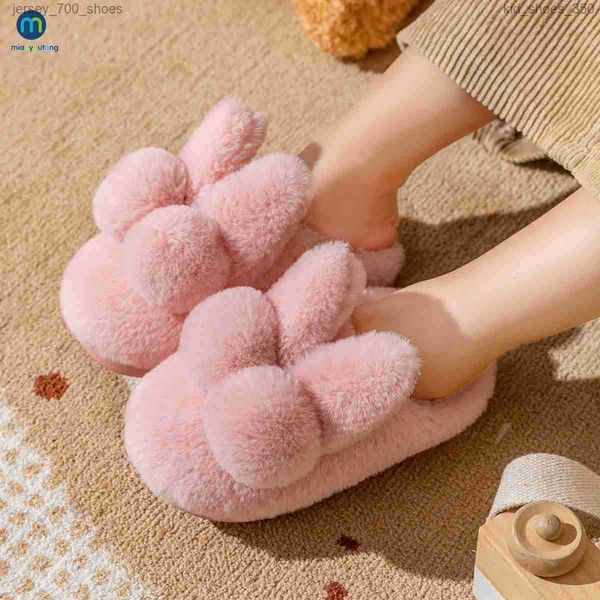 

slipper children's home cotton slippers rabbit nonslip indoor warm in winter fluffy pink girls shoes kids miaoyoutong 221117, Black;red