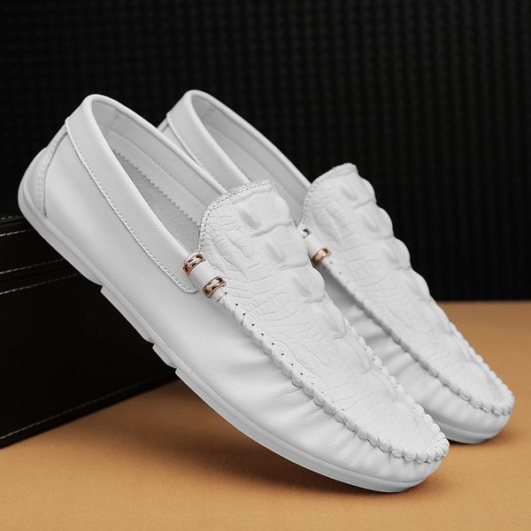 

dress shoes men luxury brand loafers comfortable mocasines flats sneakers white leather for with 230320, Black