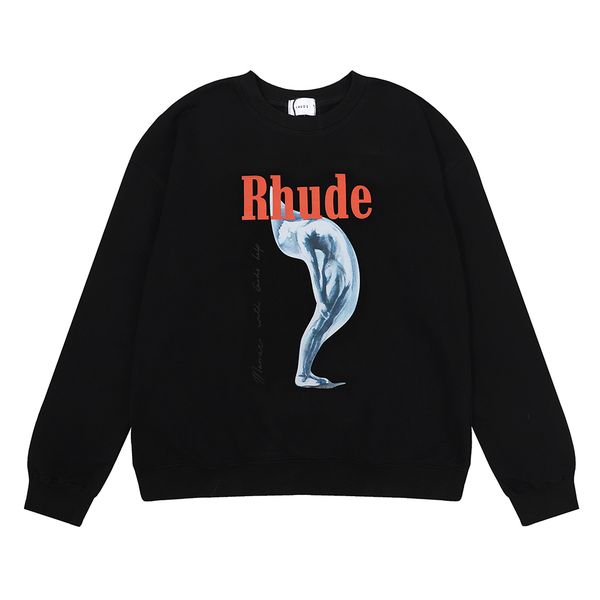 

rhude hoodie breathable mens hoodies sweatshirts fashion mens hoodies soft hoody us size s-xl, Black