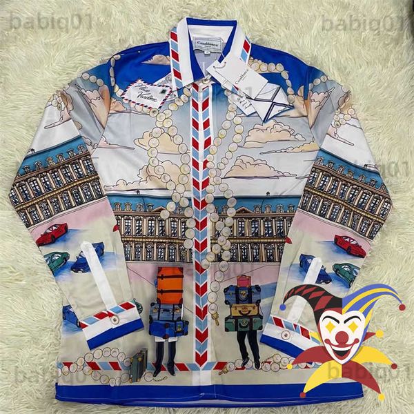 

men's casual shirts summer style casablanca silk print shirt men women digital printing long sleeve tees t230321, White;black