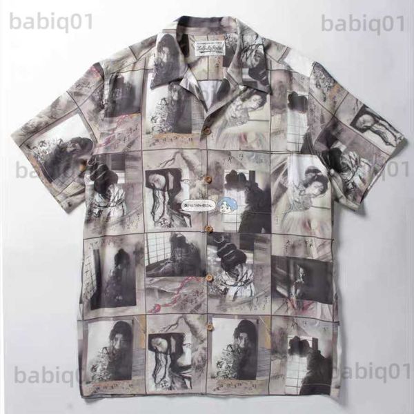 

men's casual shirts wacko maria shirt men women ink painting print hawaiian wacko maria short t-shirt t230321, White;black