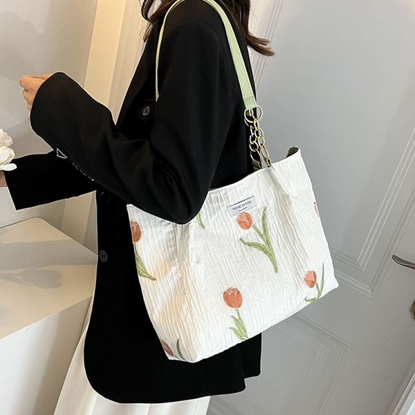 

shopping bags french sweet ladies shoulder summer tulip flowers tote with zipper large capacity handbag for daily commute 230321