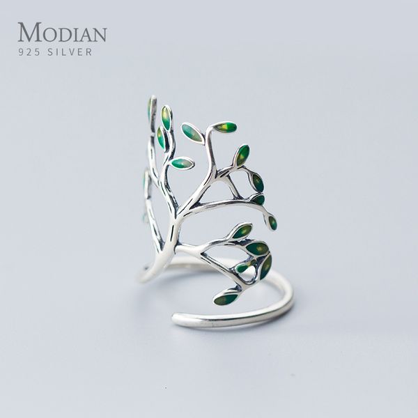 

with side stones modian hyperbole plant finger ring for women real 925 sterling silver tree branch leaves adjustable fine jewelry 230321