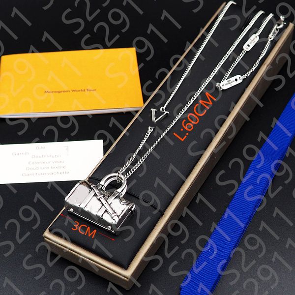 

18k gold plated pendant brass bag necklace fashion women designer v letter pendant chain wedding jewelry accessories no box, Silver