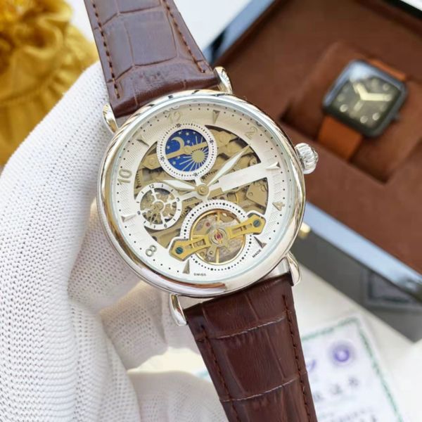 

pp men's mechanical watch, hollow out, tourbillon, automatic mechanical belt watch