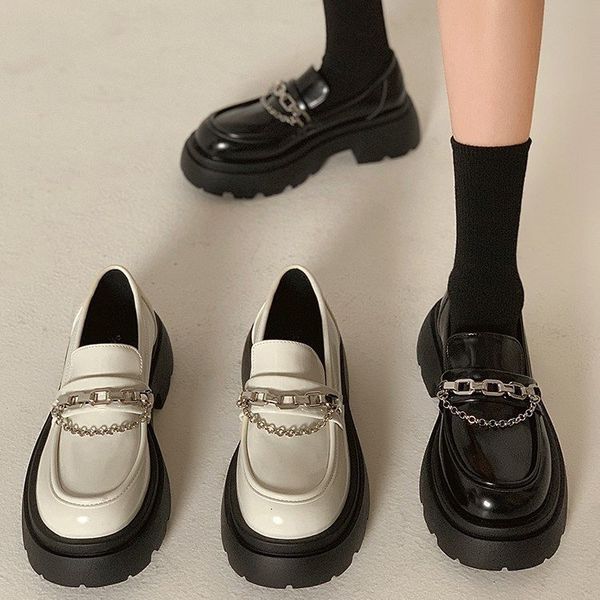 

dress shoes 2023 lolita shoes chain platform japanese jk uniform kawaii mocassin loafer college girls mary jane 230321, Black