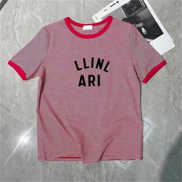 

80% off factory outlet online high version spring new same red stripe t-shirt flocking batch, White