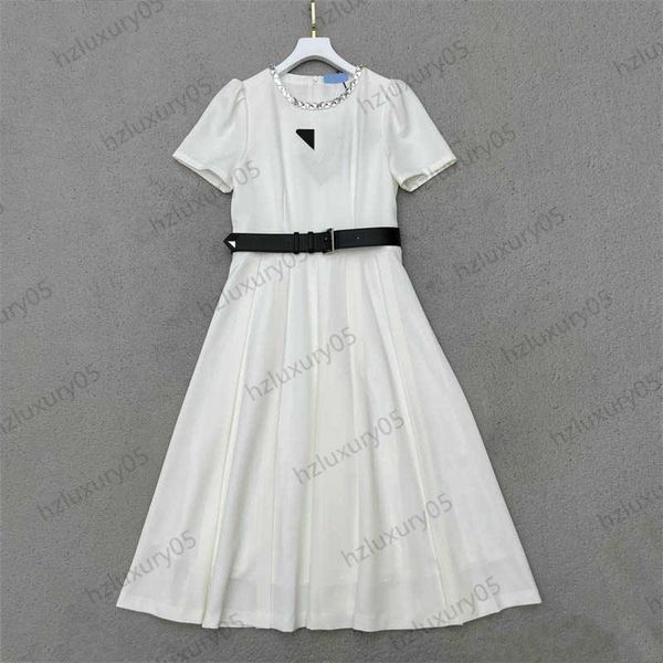 

white dresses metal chain embellished neckline chest logo puffy sleeves dress splicing anti-light lining fashion designer temperament maxisk, Black;gray