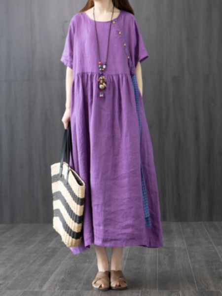 

casual dresses summer ladies loose dress lace waist western style solid color slim long skirt cotton linen casual comfortable and elegant 23, Black;gray